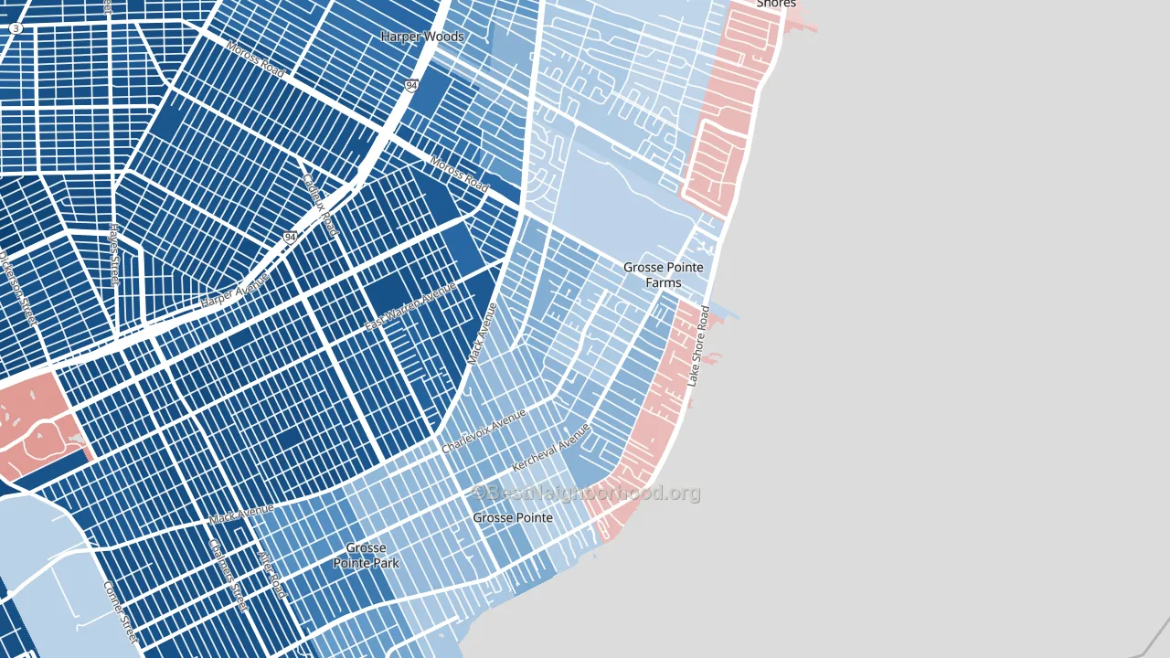 Grosse Pointe Farms, MI block-group political-lean map