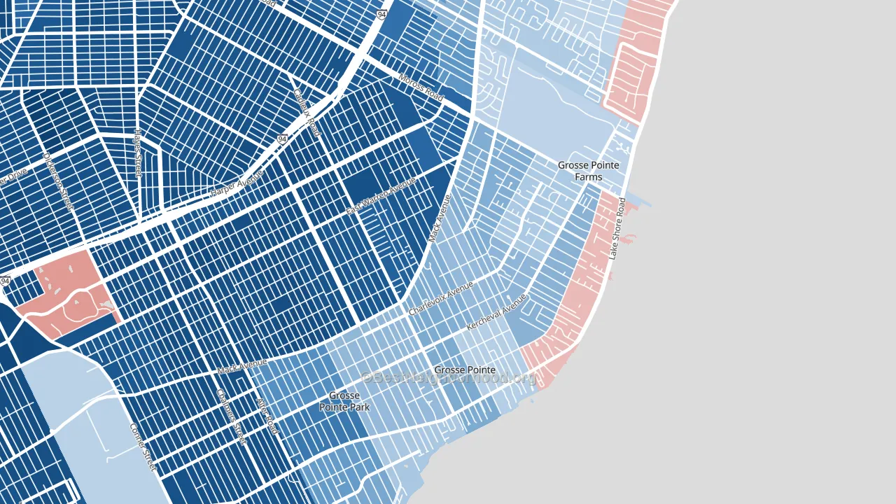 Grosse Pointe, MI block-group political-lean map