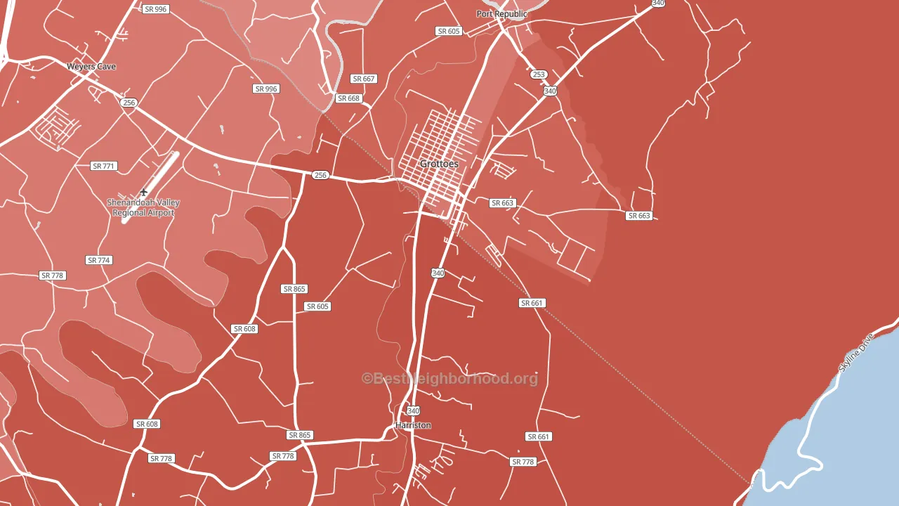 Grottoes, VA block-group political-lean map