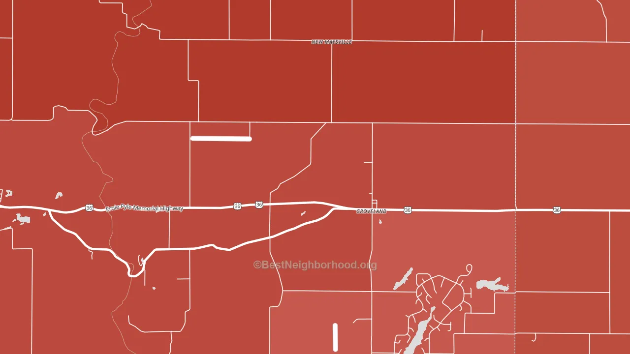 Groveland, IN block-group political-lean map