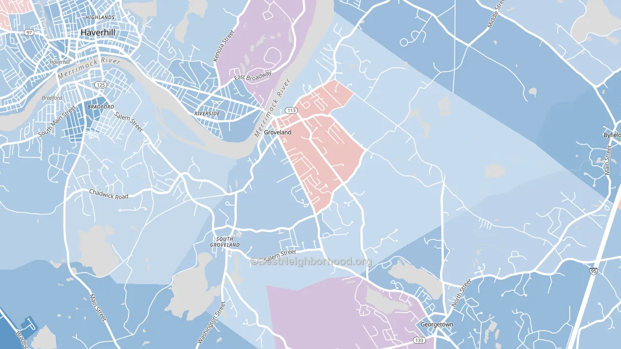 Groveland, MA block-group political-lean map