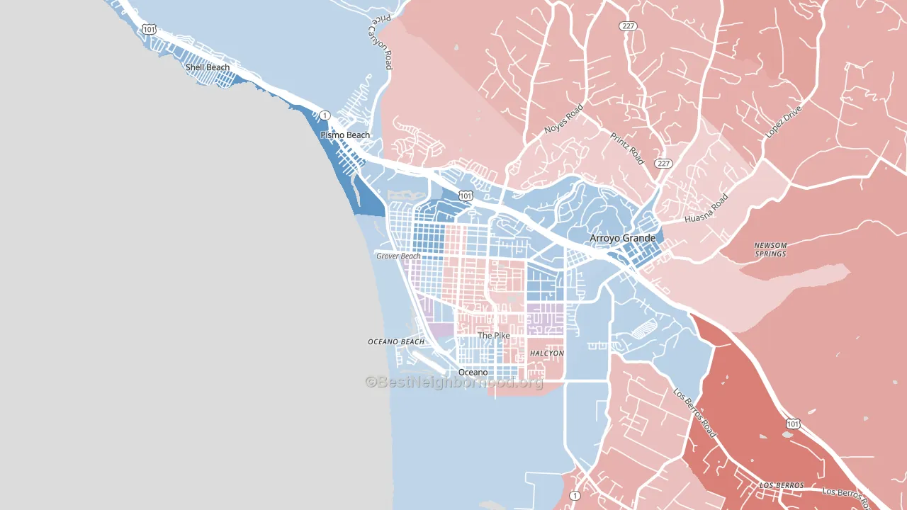 Grover Beach, CA block-group political-lean map