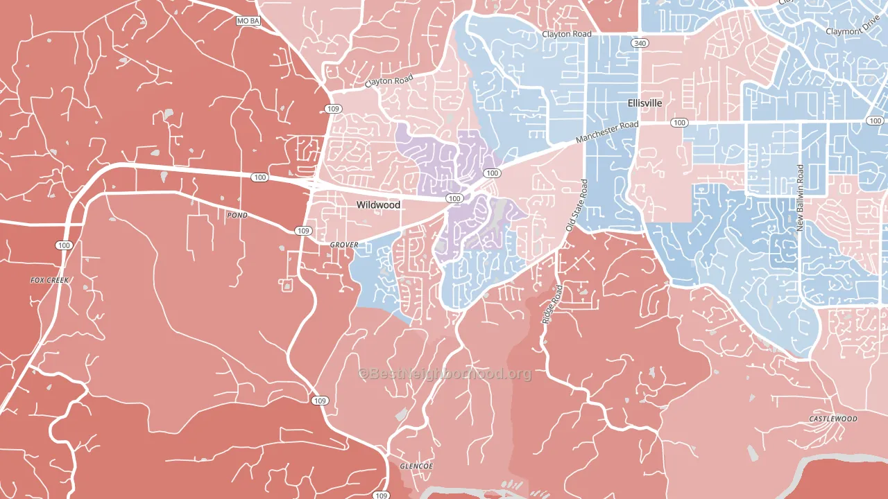 Grover, MO block-group political-lean map