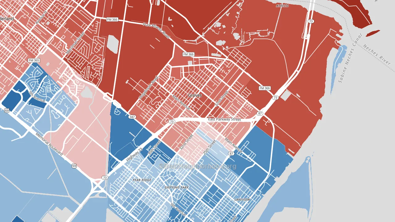 Groves, TX block-group political-lean map