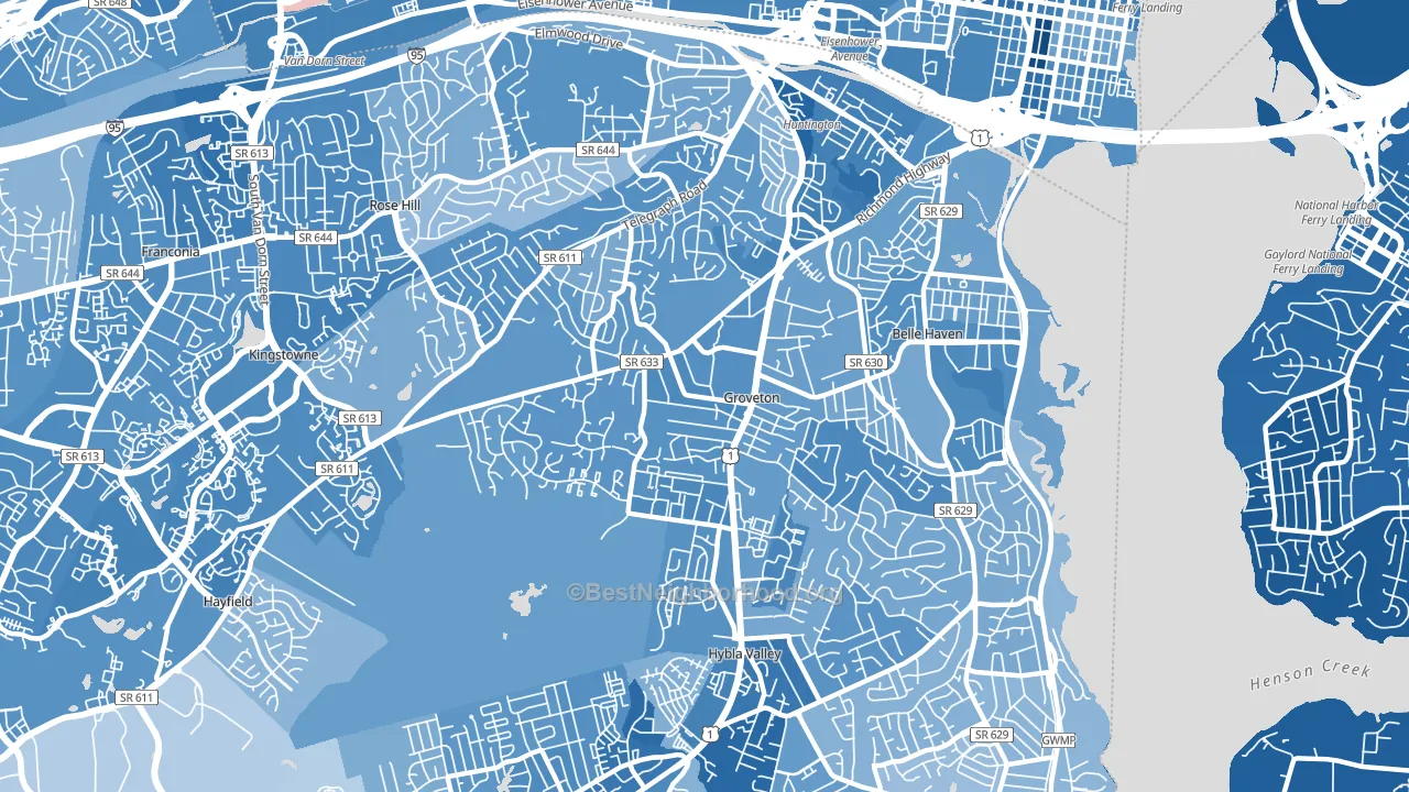 Groveton, Alexandria, VA block-group political-lean map