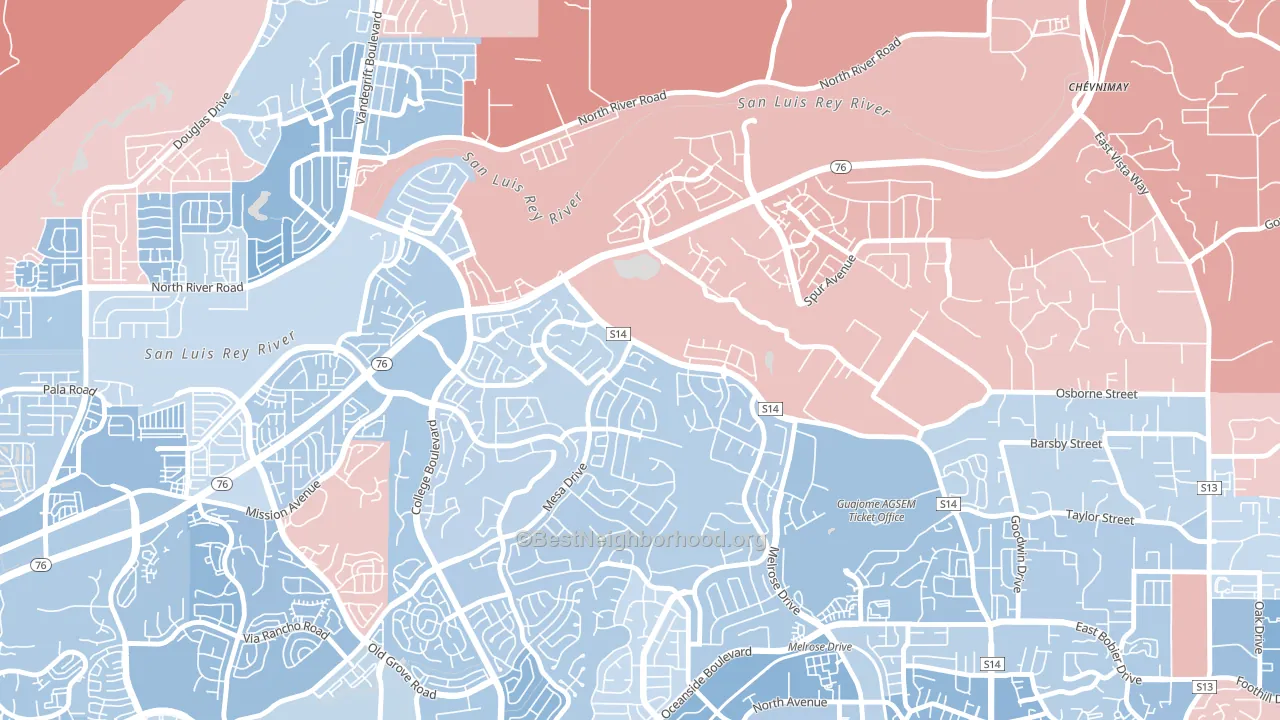Guajome, Oceanside, CA block-group political-lean map