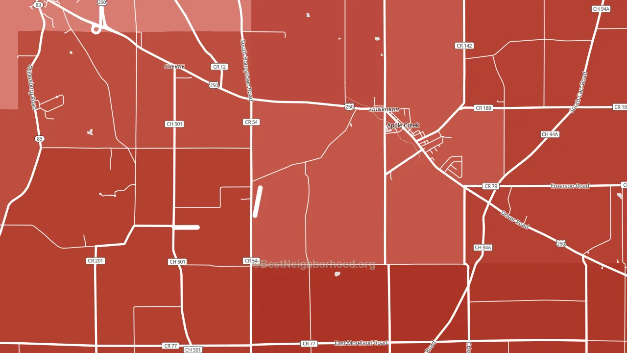 Guerne, OH block-group political-lean map