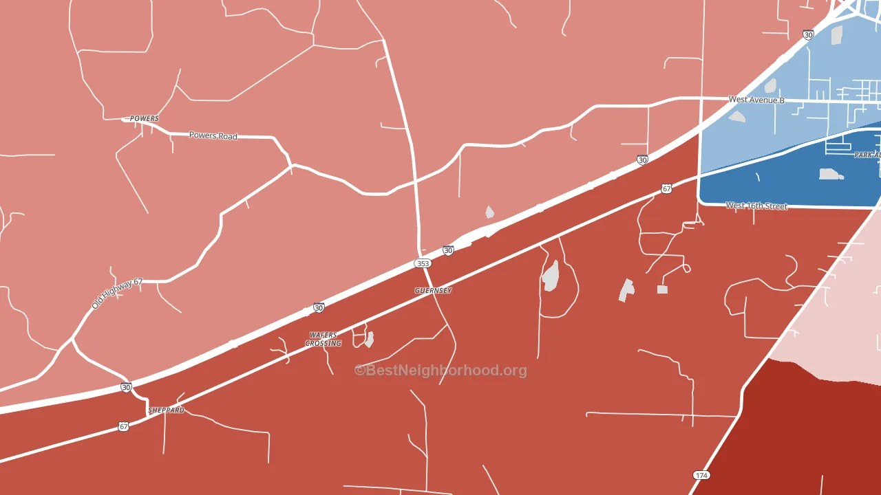 Guernsey, AR block-group political-lean map