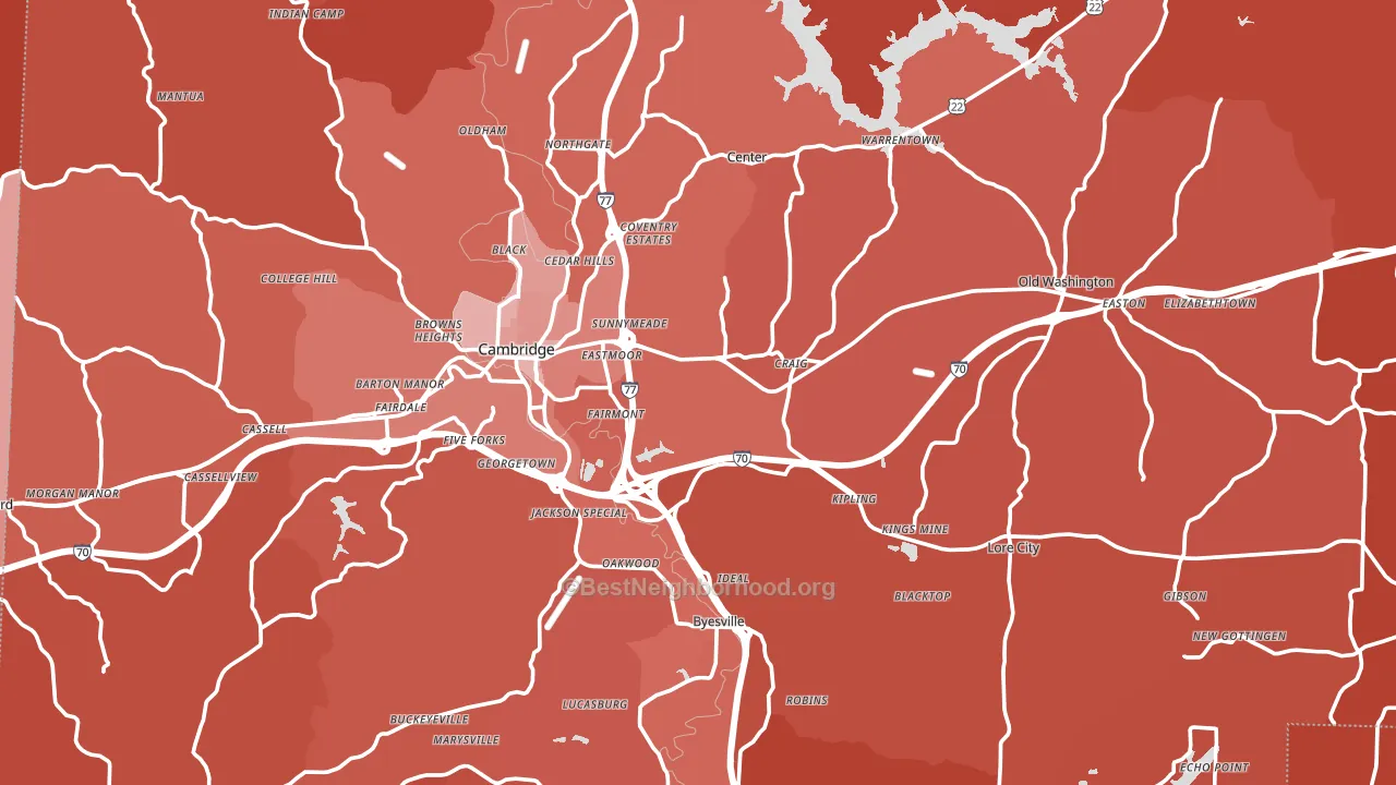 Guernsey County, OH block-group political-lean map