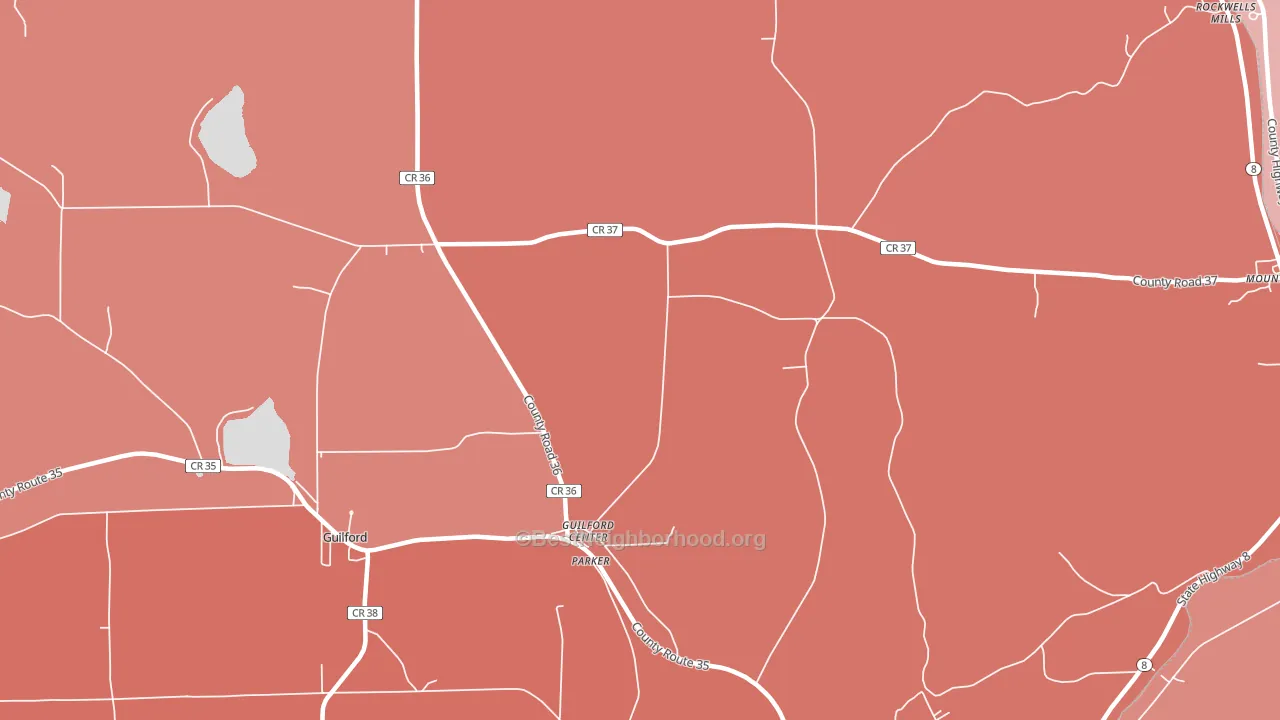 Guilford Center, NY block-group political-lean map