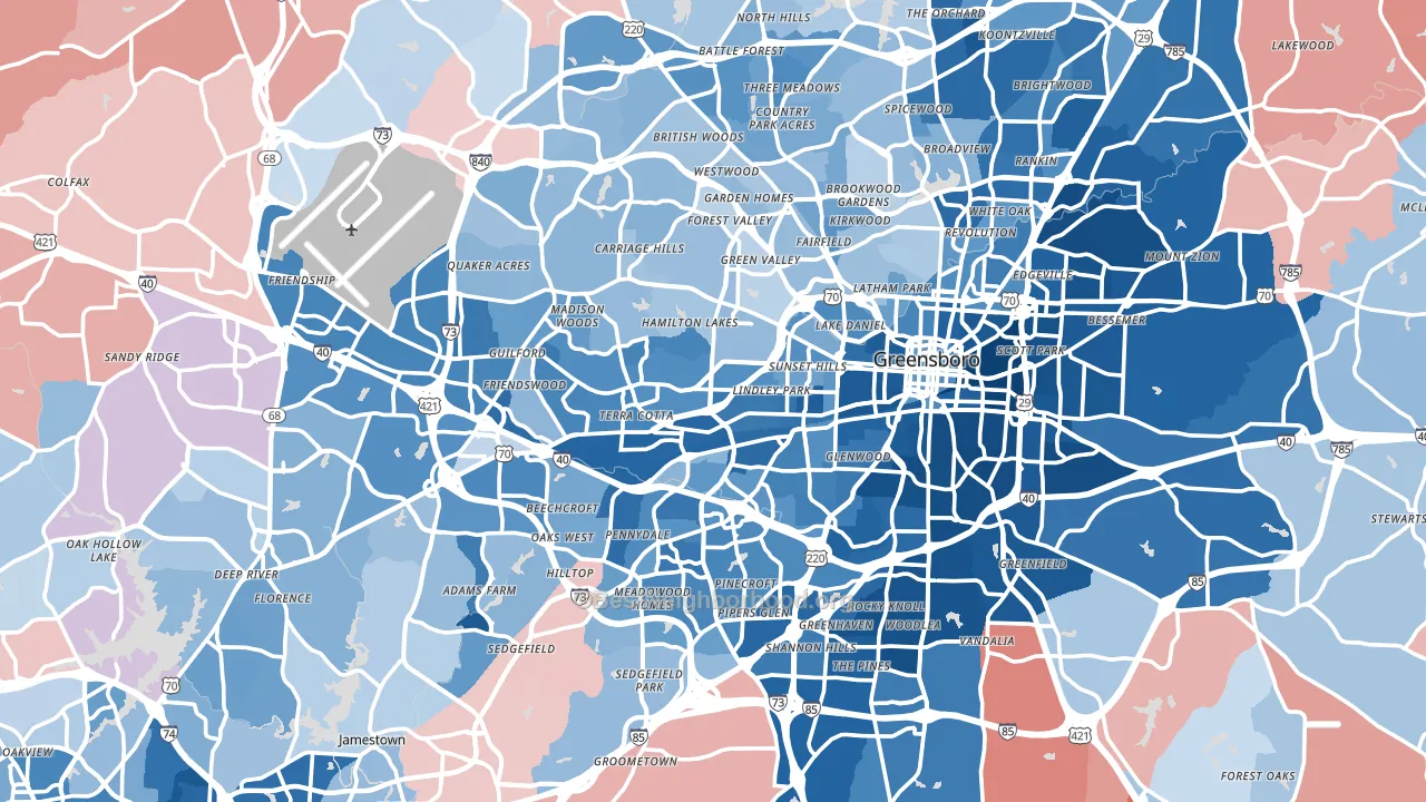 Guilford County, NC block-group political-lean map
