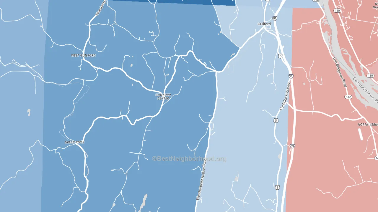 Guilford, VT block-group political-lean map