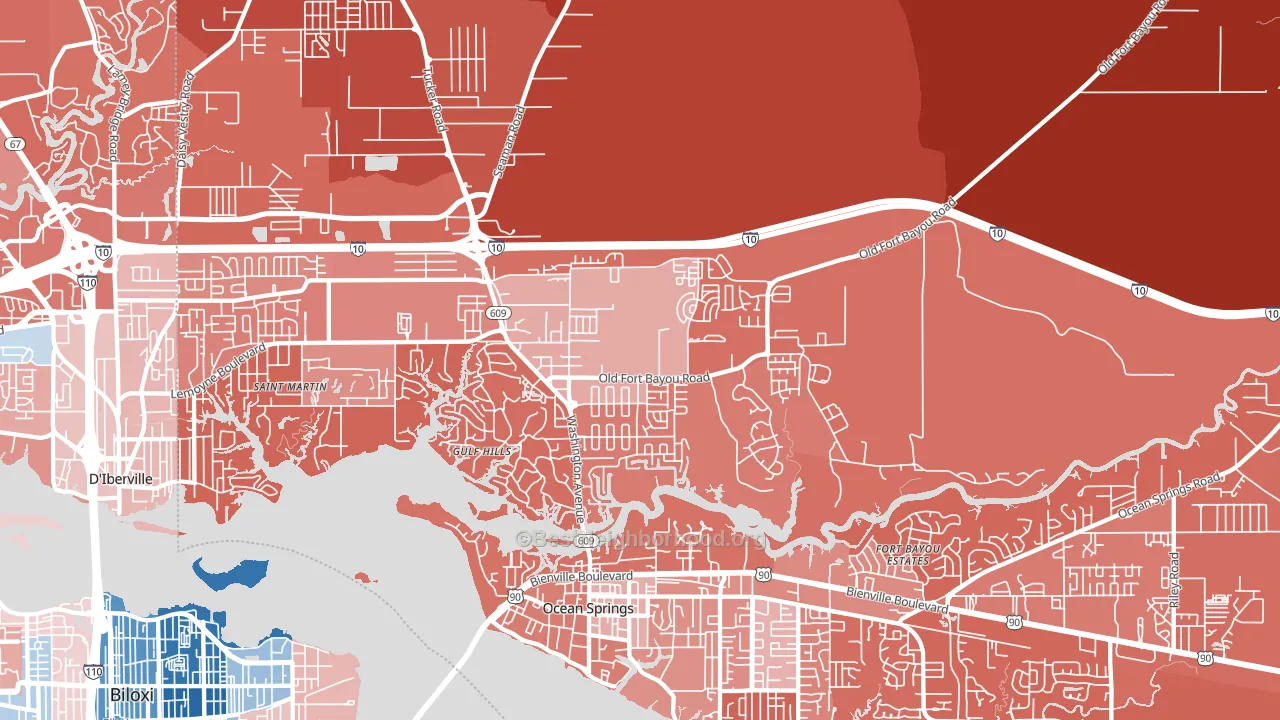 Gulf Hills, MS block-group political-lean map