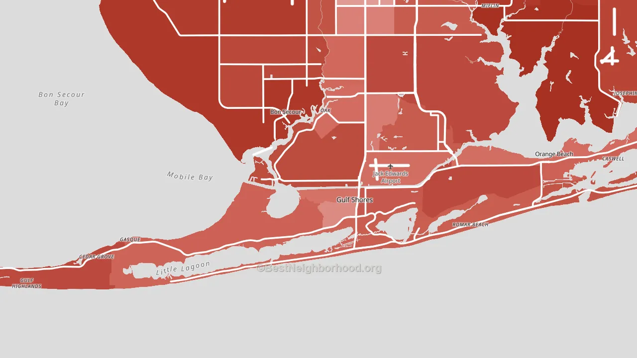 Gulf Shores, AL block-group political-lean map
