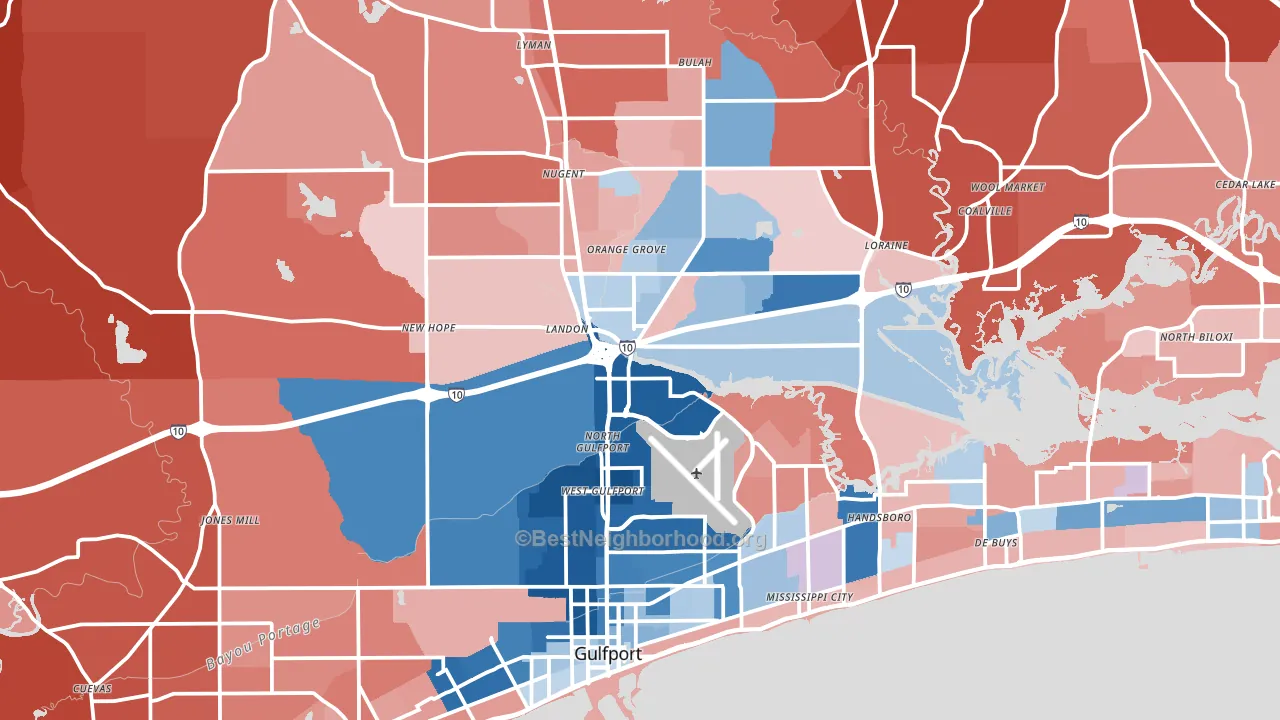Gulfport, MS block-group political-lean map