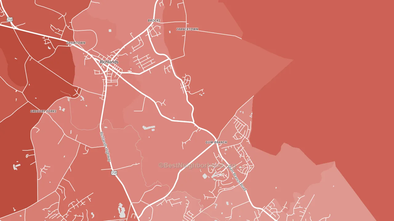 Gum Branch, NC block-group political-lean map