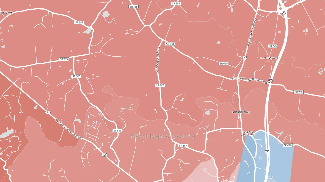 Gum Tree, VA block-group political-lean map