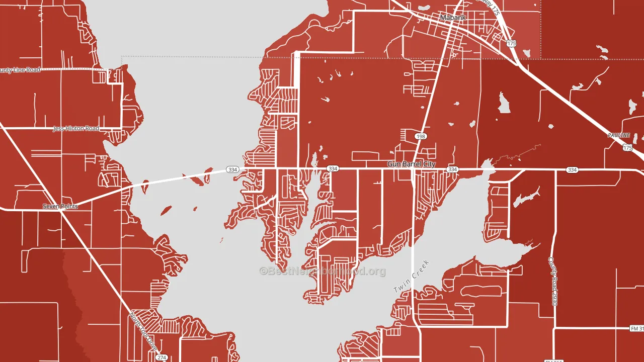 Gun Barrel City, TX block-group political-lean map