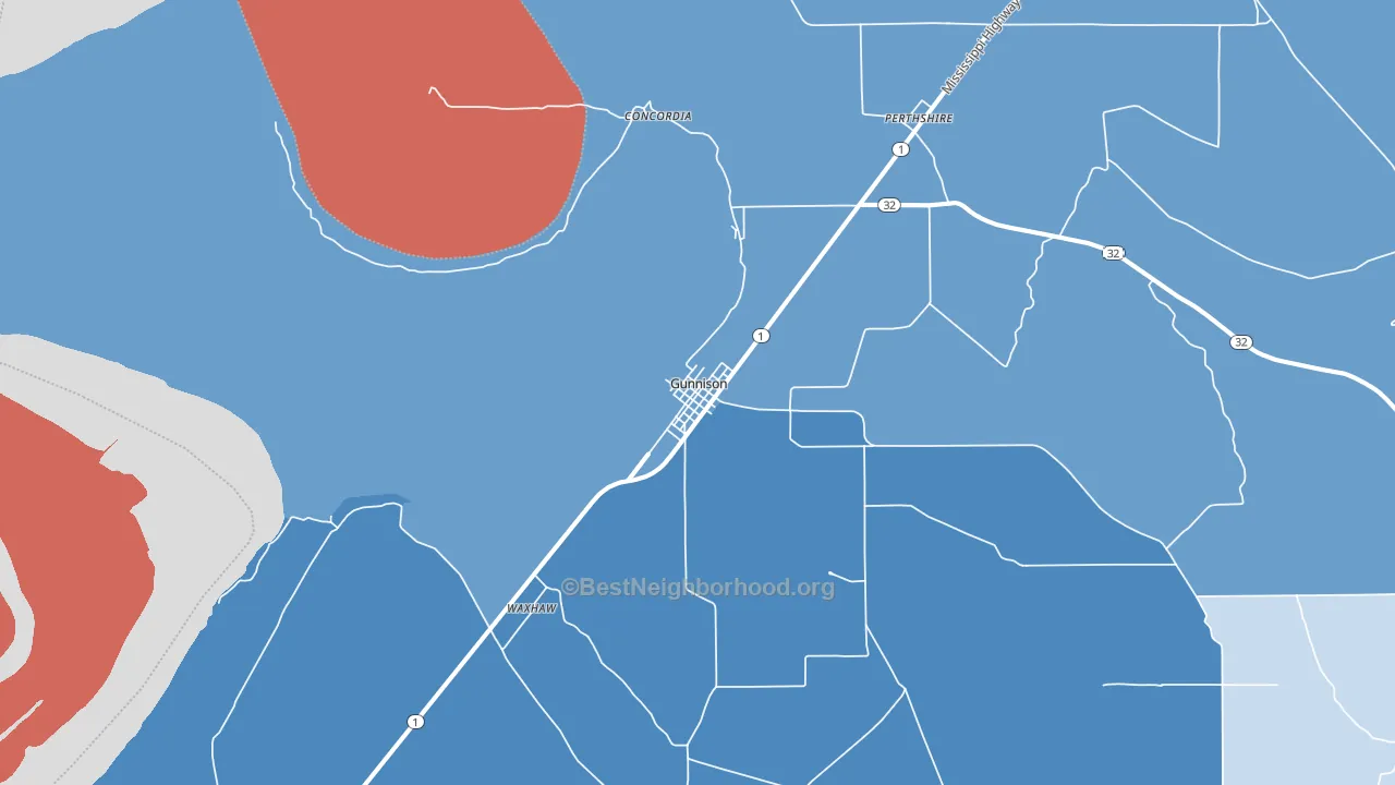 Gunnison, MS block-group political-lean map