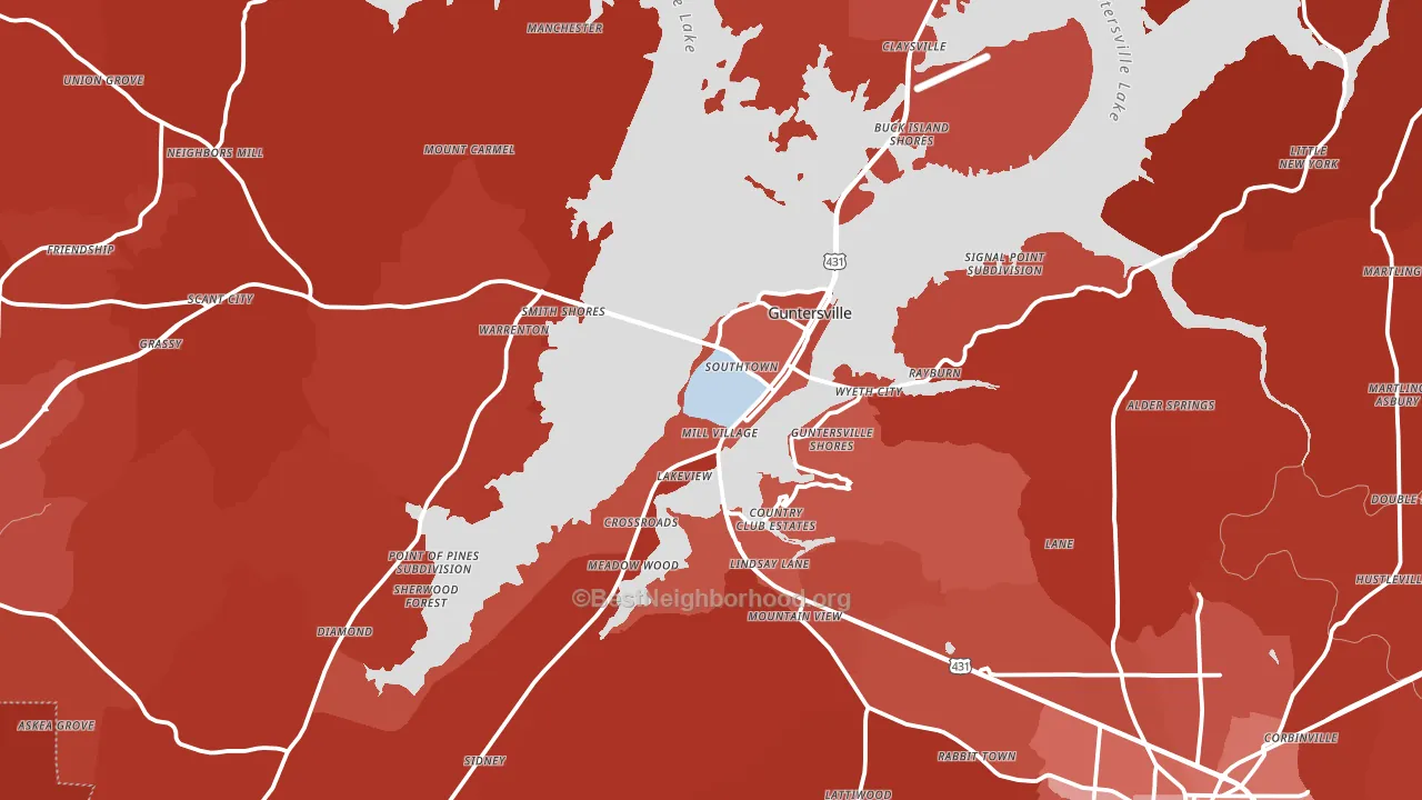 Guntersville, AL block-group political-lean map