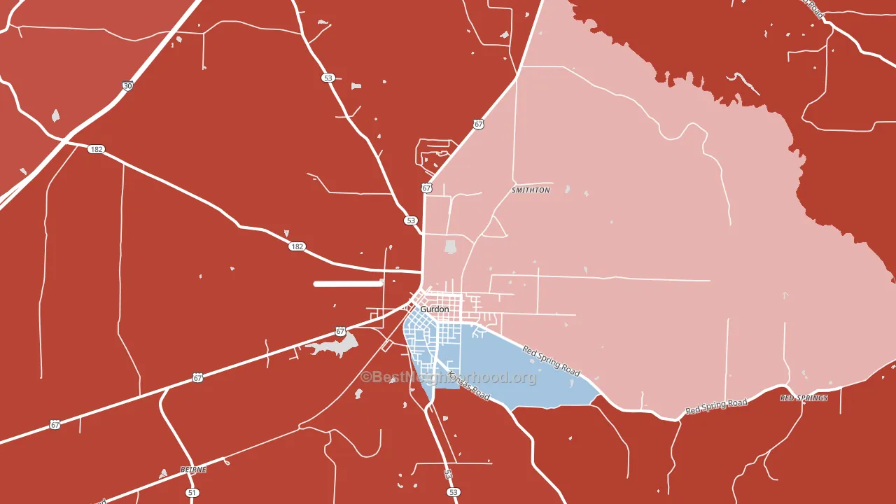 Gurdon, AR block-group political-lean map