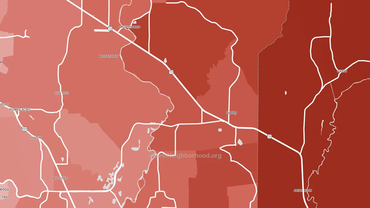 Gurley, AL block-group political-lean map