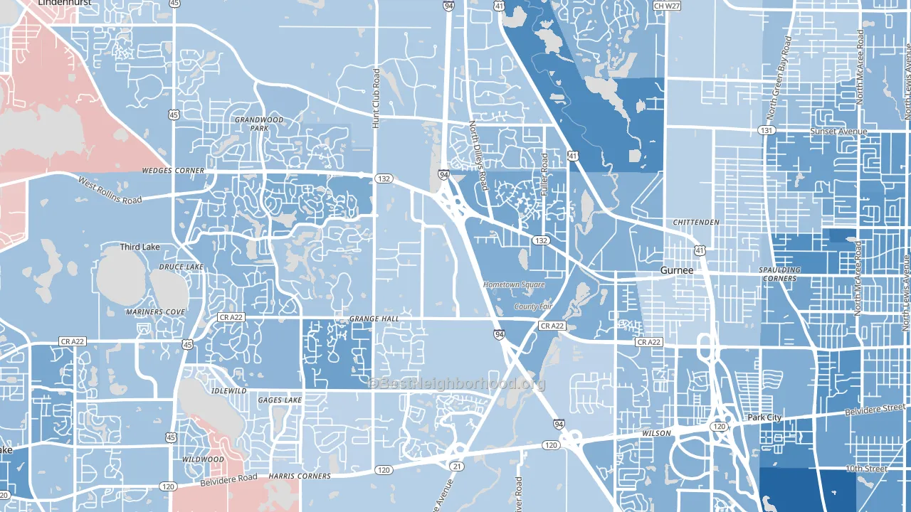 Gurnee, IL block-group political-lean map