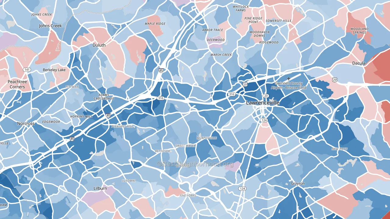 Gwinnett County, GA block-group political-lean map