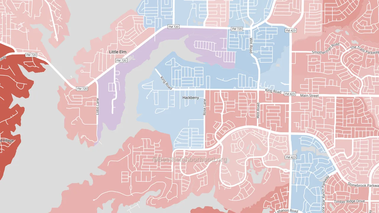 Hackberry, TX block-group political-lean map