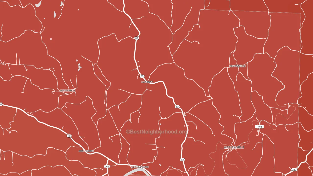 Hackney, OH block-group political-lean map