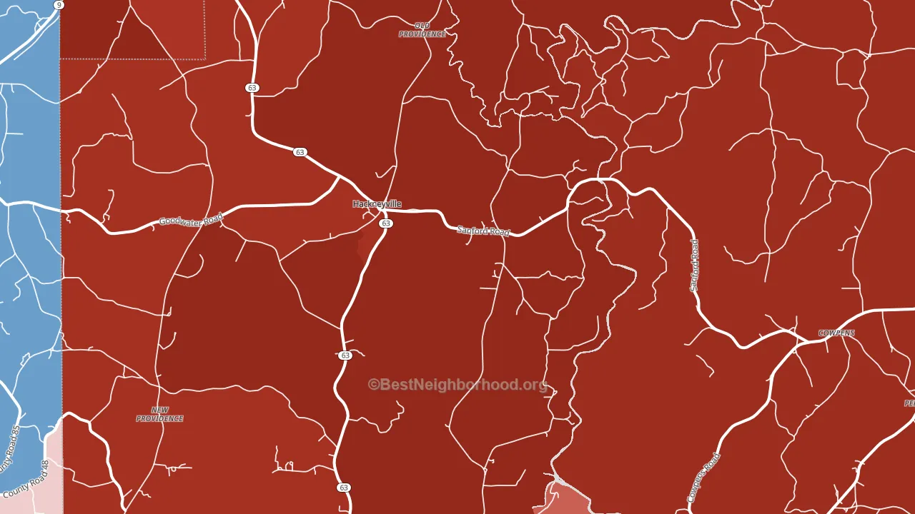 Hackneyville, AL block-group political-lean map