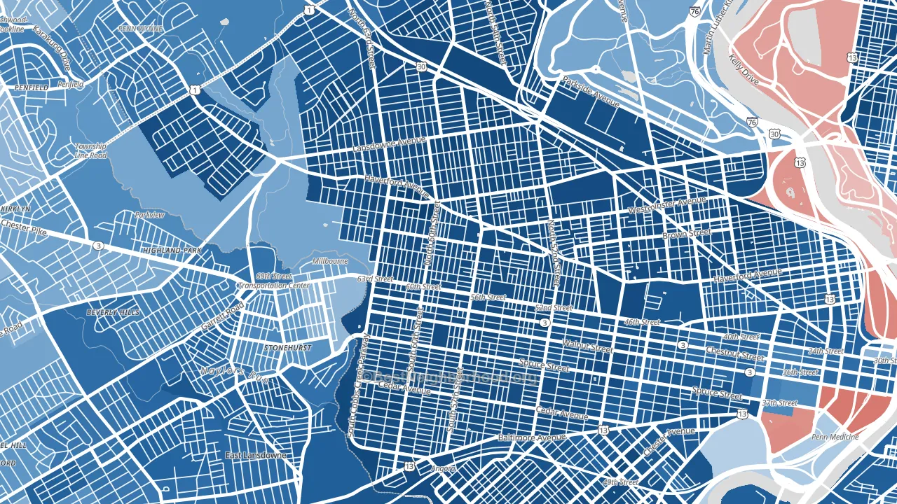 Haddington, Philadelphia, PA block-group political-lean map