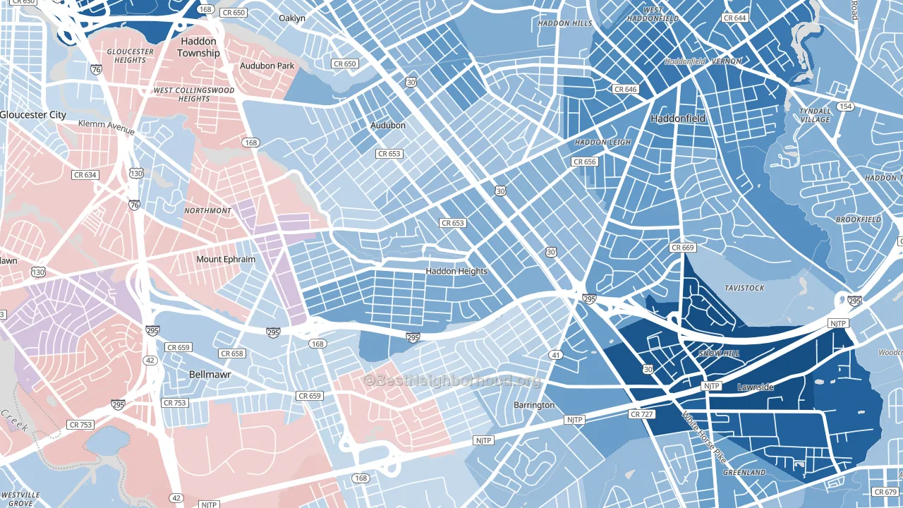 Haddon Heights, NJ block-group political-lean map