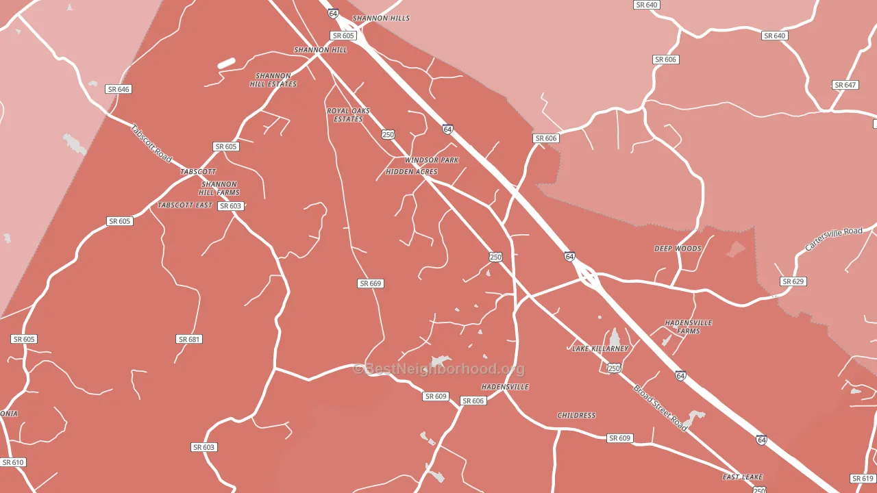 Hadensville, VA block-group political-lean map
