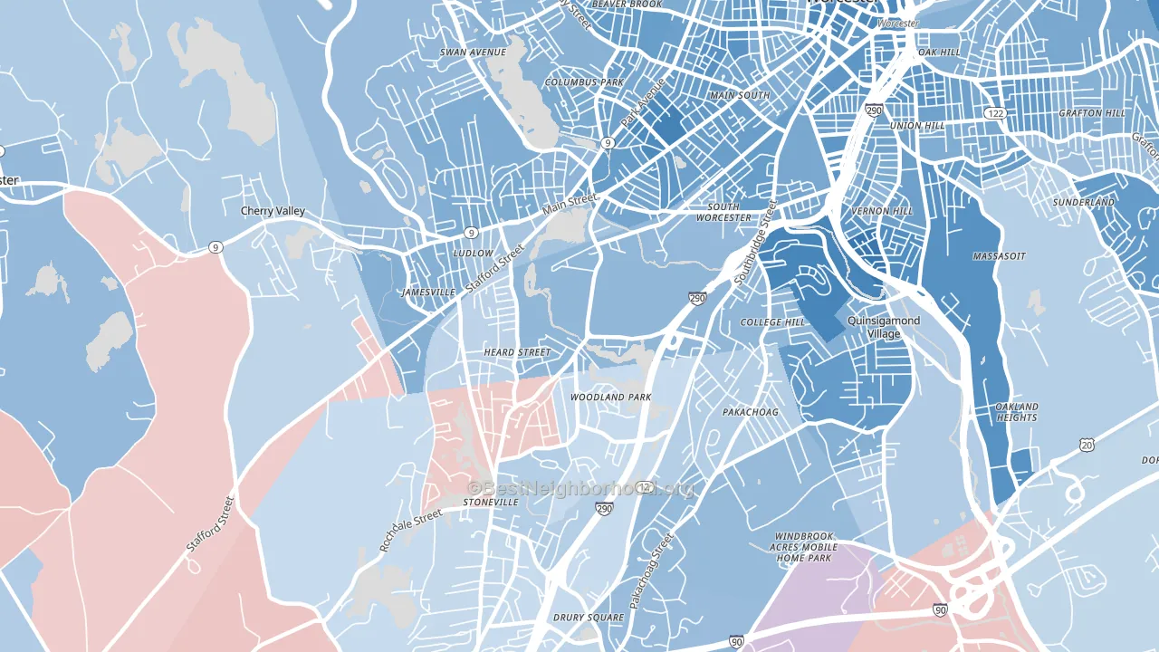 Hadwen Park, Worcester, MA block-group political-lean map