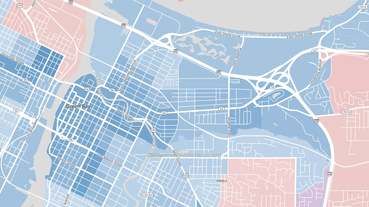 Haevers Corners, Green Bay, WI block-group political-lean map