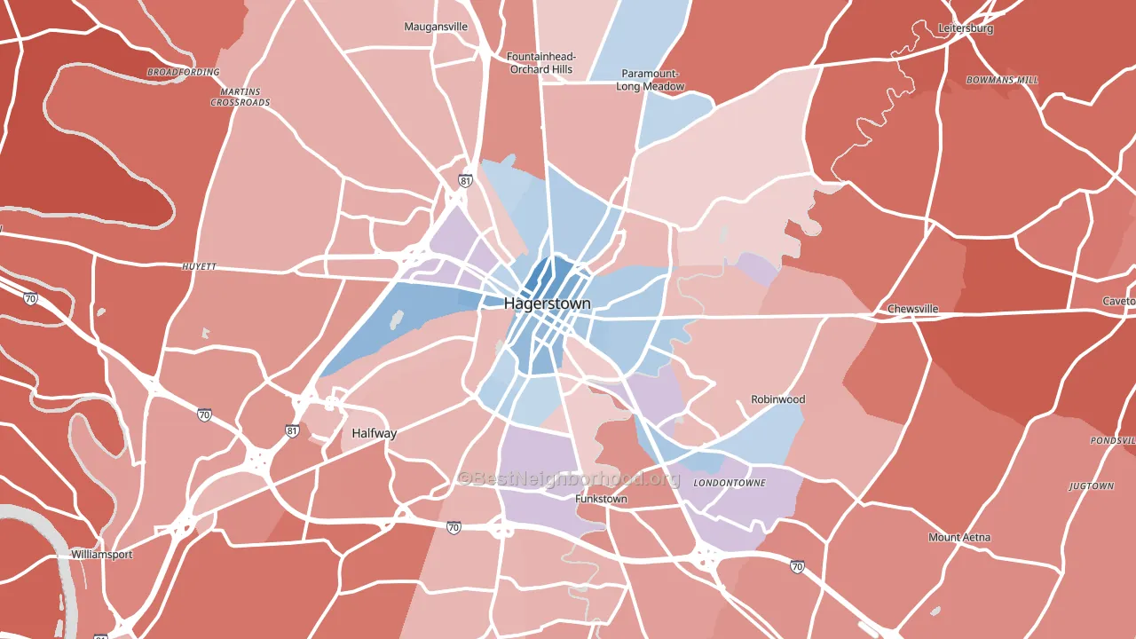 Hagerstown, MD block-group political-lean map