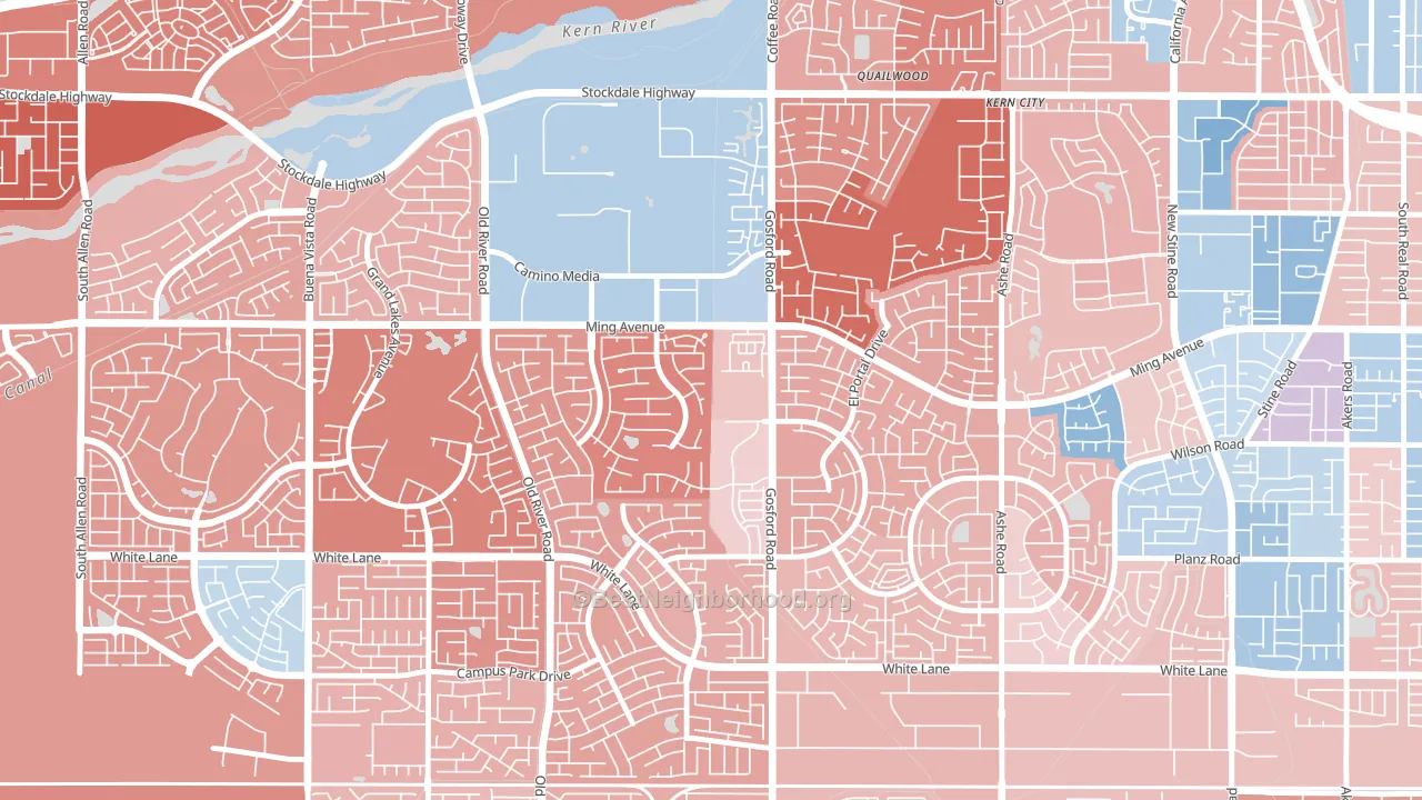 Haggin Oaks, Bakersfield, CA block-group political-lean map