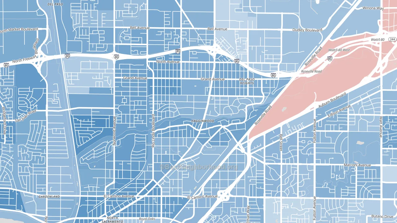 Hagginwood, Sacramento, CA block-group political-lean map