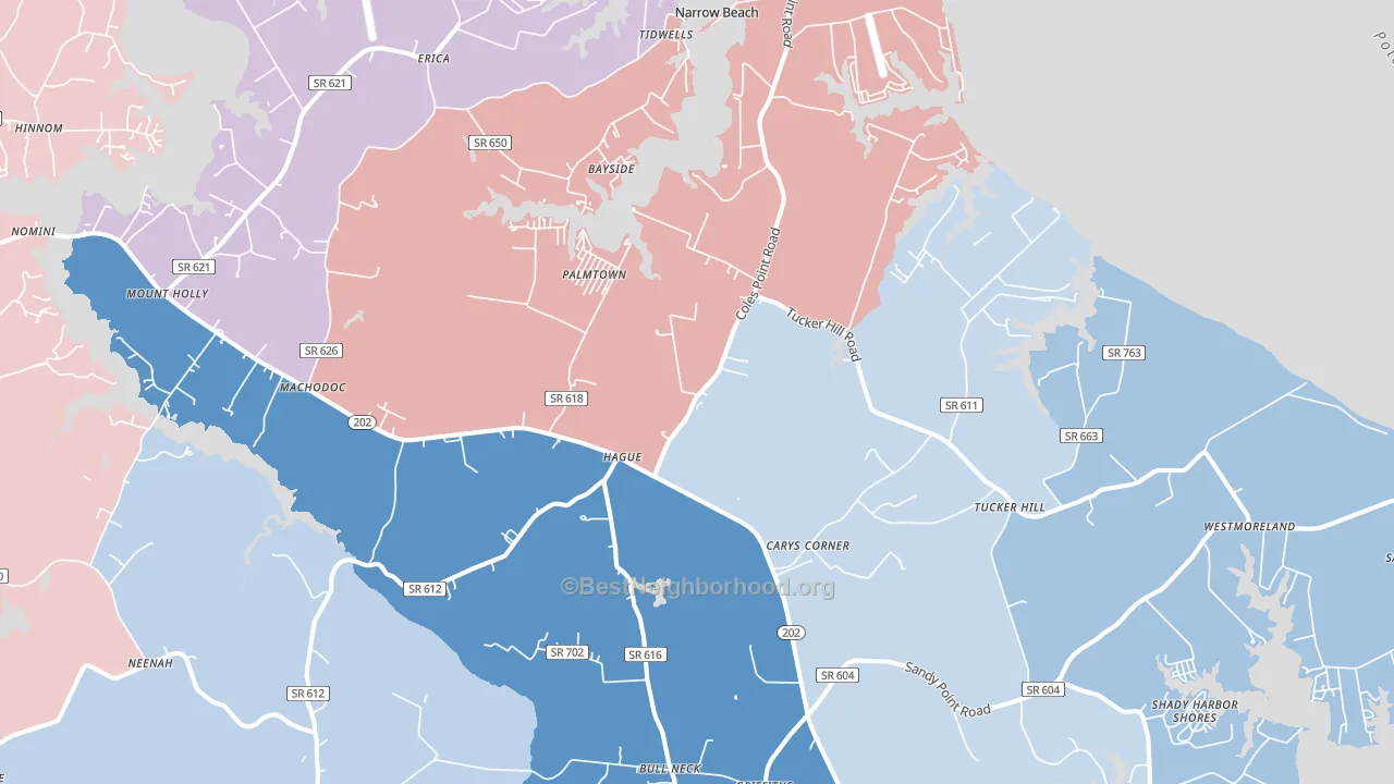 Hague, VA block-group political-lean map