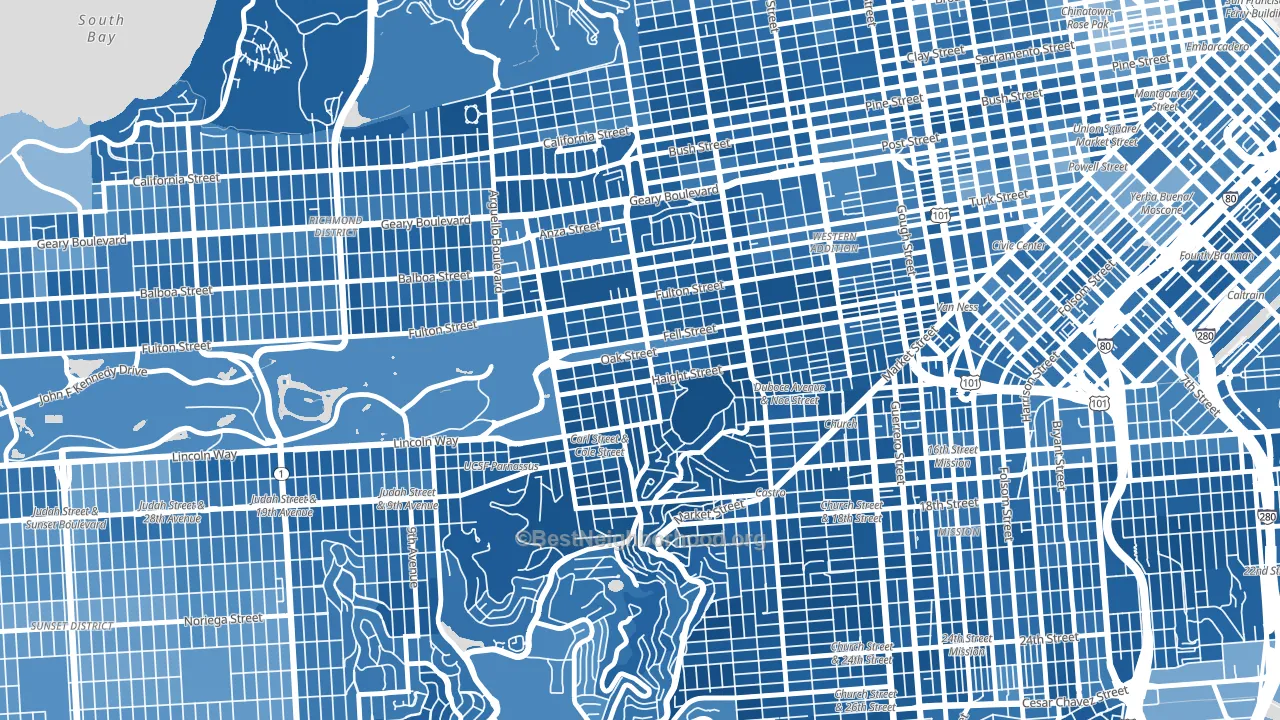 Haight-Ashbury, San Francisco, CA block-group political-lean map
