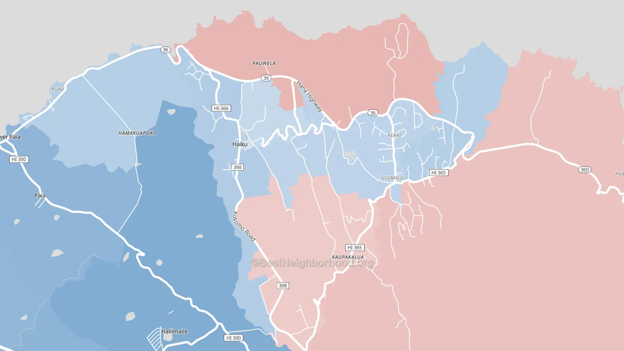 Haiku-Pauwela, HI block-group political-lean map