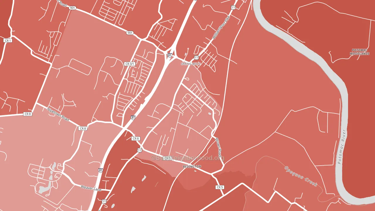 Hainesville, Martinsburg, WV block-group political-lean map