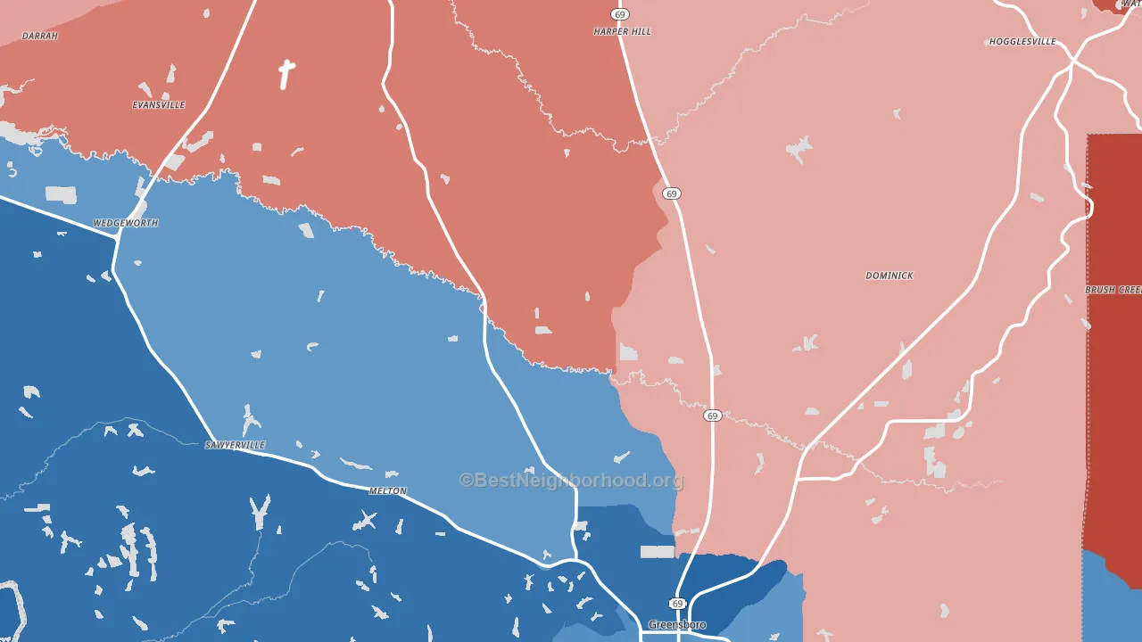 Hale County, AL block-group political-lean map