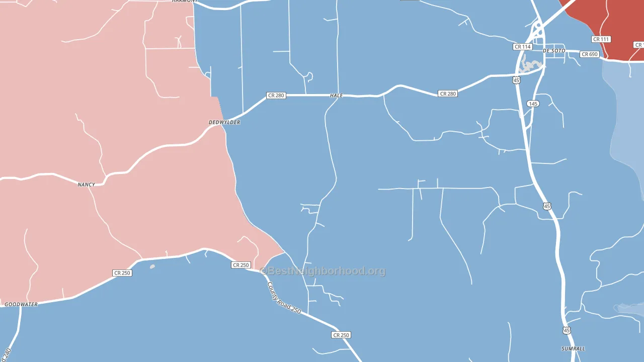 Hale, MS block-group political-lean map