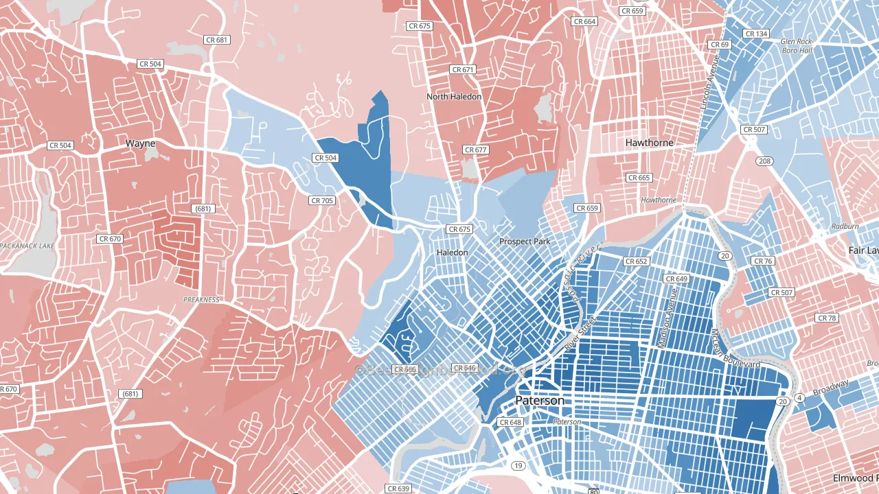 Haledon, NJ block-group political-lean map