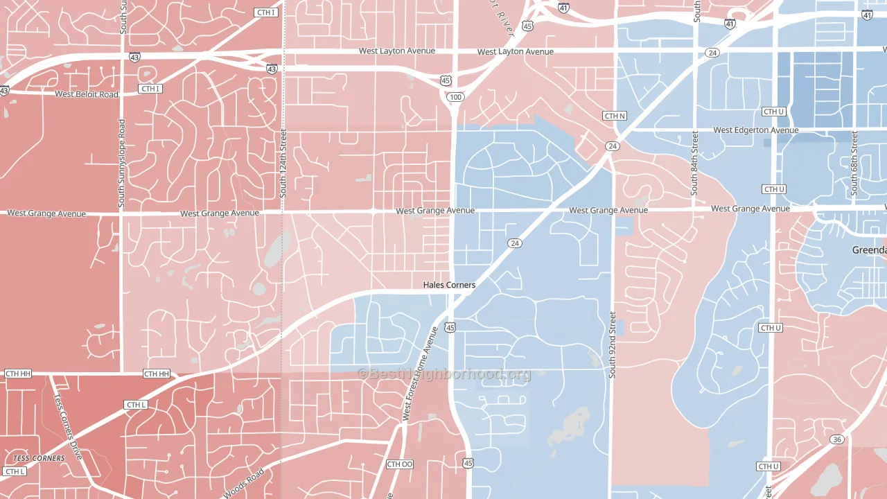 Hales Corners, WI block-group political-lean map