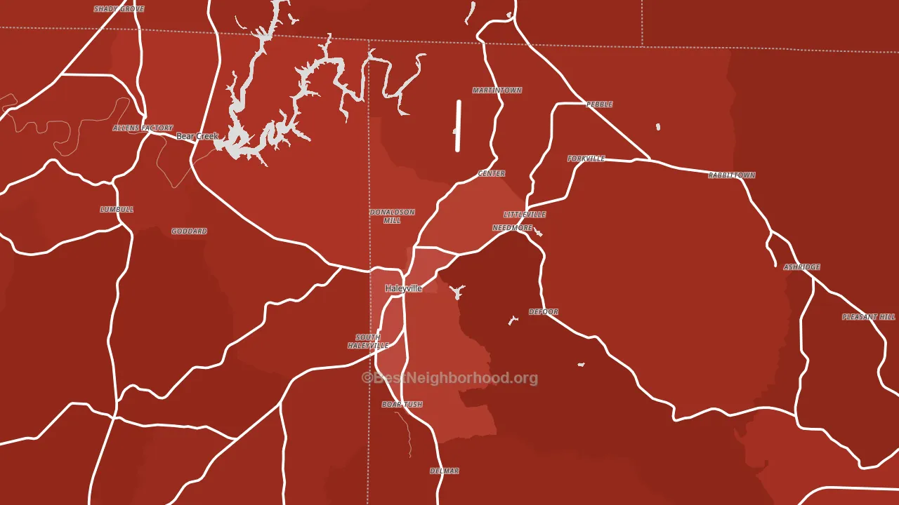 Haleyville, AL block-group political-lean map