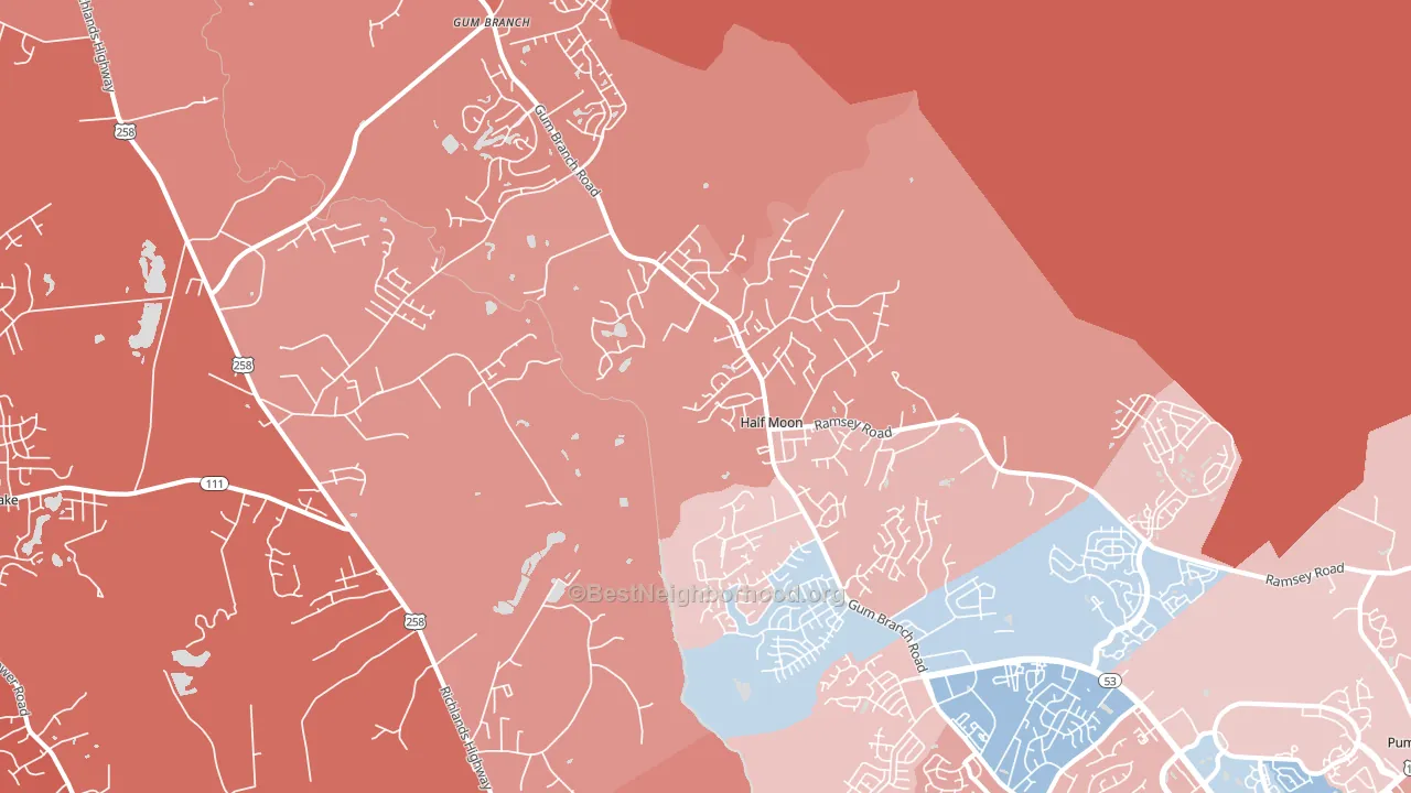 Half Moon, NC block-group political-lean map
