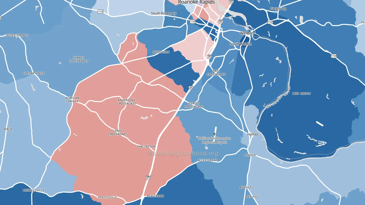 Halifax County, NC block-group political-lean map
